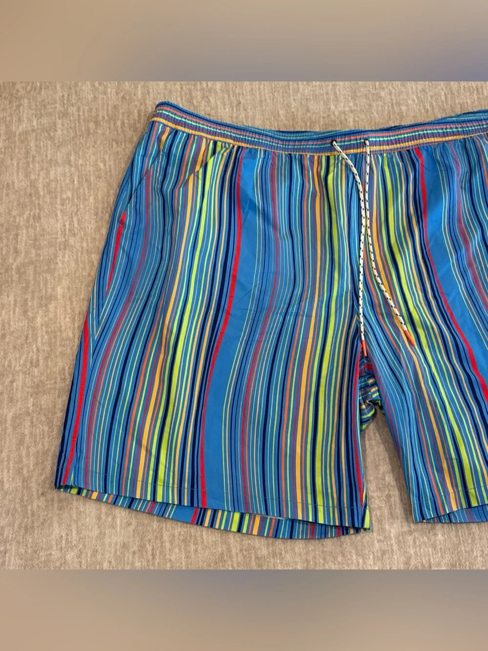 Men’s Size 5XLT Psycho Bunny Adkins 10” Swim Shorts  Glacial Blue Stripes NEW